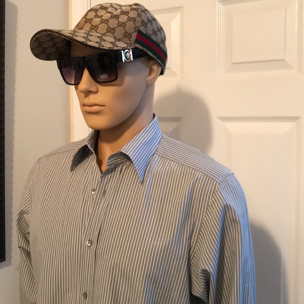 💎Gucci Blue/White Striped Button Down Shirt 41/16